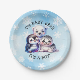 Es ist ein Junge | Polar Arctic Winter Baby Show Pappteller