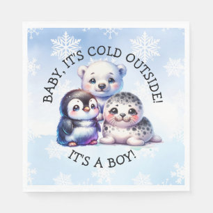 Es ist ein Junge   Polar Arctic Winter Baby Show Serviette