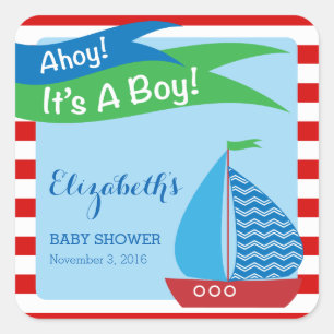 Es ist ein Junge, Rotes Nautisches Babyshower Quadratischer Aufkleber