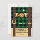 Es ist ein Junge Rustic Lumberjack Flannel Baby Du Dankeskarte (Vorderseite)