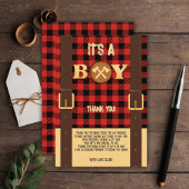 Es ist ein Junge Rustic Lumberjack Flannel Baby Du Dankeskarte