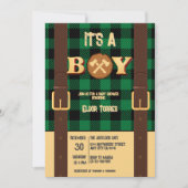 Es ist ein Junge Rustic Lumberjack Flannel Baby Du Einladung (Vorderseite)