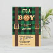 Es ist ein Junge Rustic Lumberjack Flannel Baby Du Einladung (Stehend Vorderseite)