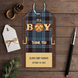 Es ist ein Junge Rustic Lumberjack Flannel Baby Du Geschenkanhänger