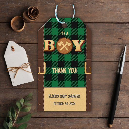 Es ist ein Junge Rustic Lumberjack Flannel Baby Du Geschenkanhänger