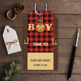 Es ist ein Junge Rustic Lumberjack Flannel Baby Du Geschenkanhänger