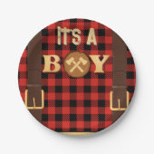 Es ist ein Junge Rustic Lumberjack Flannel Baby Du Pappteller (Vorderseite)