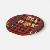Es ist ein Junge Rustic Lumberjack Flannel Baby Du Pappteller (Schrägansicht)