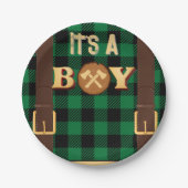 Es ist ein Junge Rustic Lumberjack Flannel Baby Du Pappteller (Vorderseite)