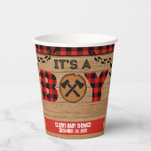 Es ist ein Junge Rustic Wood Kariert Baby Dusche Pappbecher (Vorderseite)