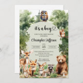 Es ist ein Junge rustikale Waldtiere Babydusche Einladung (Vorne/Hinten)