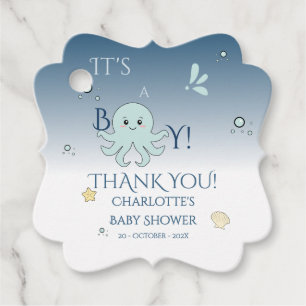Es ist ein Junge! Süße Meeres-Tiere Baby Shower Geschenkanhänger