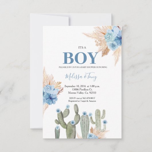 Es ist ein Junge Taco 'über Liebe Blue Floral BABY Einladung (Vorderseite)