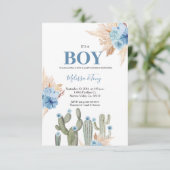 Es ist ein Junge Taco 'über Liebe Blue Floral BABY Einladung (Stehend Vorderseite)