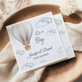 Es ist ein Junge Teddybär Heißluftballon Babyparty Serviette