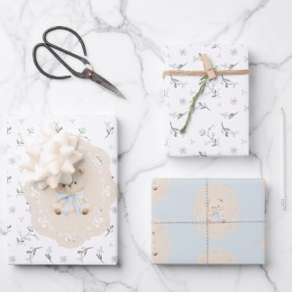 Es ist ein Junge! Teddybär mit blauem Band Geschenkpapier Set