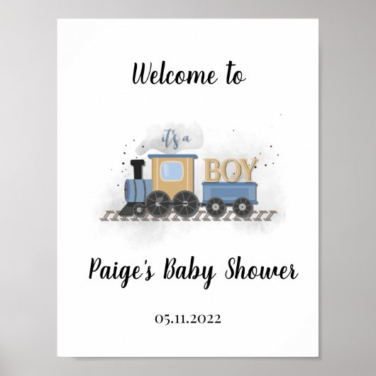 Es ist ein Junge | Train Baby Dusche Willkommen Poster (Vorne)