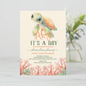 Es ist ein Junge unter der Meerwasserdusche Einladung (Stehend Vorderseite)