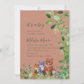 Es ist ein Junge Waldwald Baby-Tierfreunde Einladung (Vorderseite)