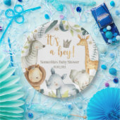 Es ist ein Junge Wild Giraffe Zebra Elephant Baby  Pappteller (Party)