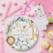 Es ist ein Junge Wild Giraffe Zebra Elephant Baby  Pappteller (Party)