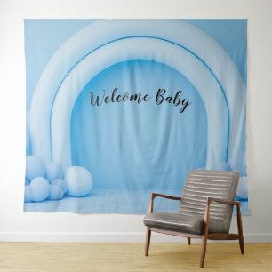 Es ist ein Junge Willkommen Baby Ballonbogen Hinte Wandteppich