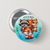 Es ist ein Junge | Woodland Creatures Babydusche Button (Vorne & Hinten)