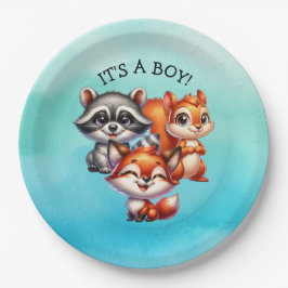 Es ist ein Junge | Woodland Creatures Babydusche Pappteller