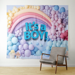 Es ist ein Jungen Ballonbogen Hintergrund Wandteppich