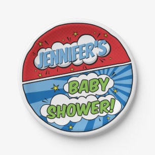 Es ist ein Jungen Comic Buch Superheld Baby Shower Pappteller