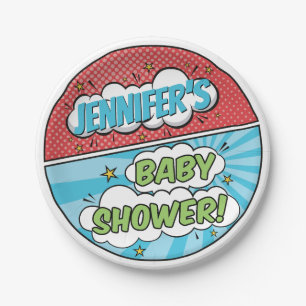 Es ist ein Jungen Comic Buch Superheld Baby Shower Pappteller