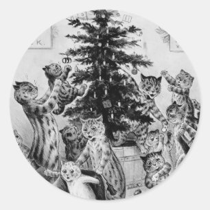 Es ist ein Katzenweihnachten - Louis Wain Aufklebe Runder Aufkleber