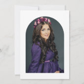 Es ist ein lila Foto-Bogen mit Blumendusche Einladung (Rückseite)