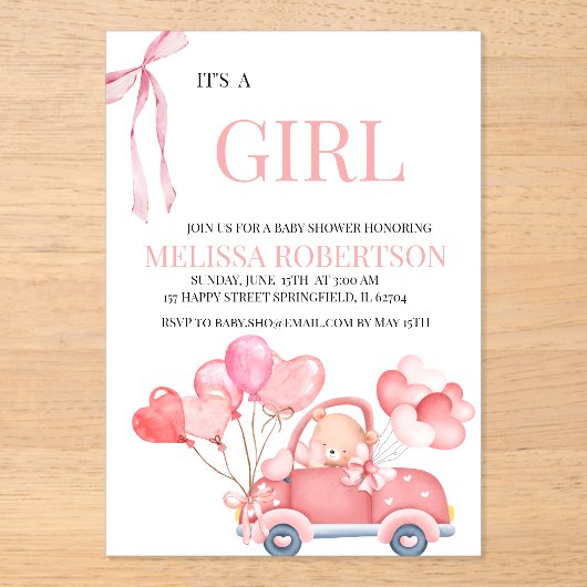 Es ist ein Mädchen! Acryleinladungen (Vorderseite)