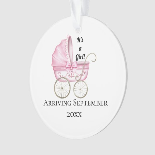 Es ist ein Mädchen! Ankündigung von Pink Baby Preg Ornament (Vorderseite)
