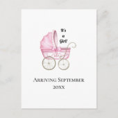 Es ist ein Mädchen! Ankündigung von Pink Baby Preg Postkarte (Vorderseite)