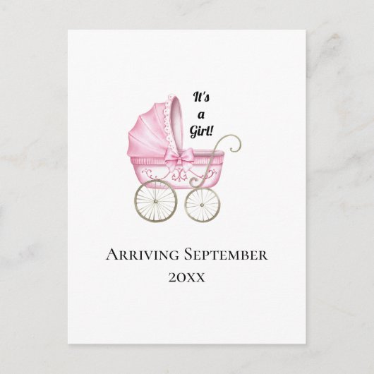 Es ist ein Mädchen! Ankündigung von Pink Baby Preg Postkarte (Vorderseite)