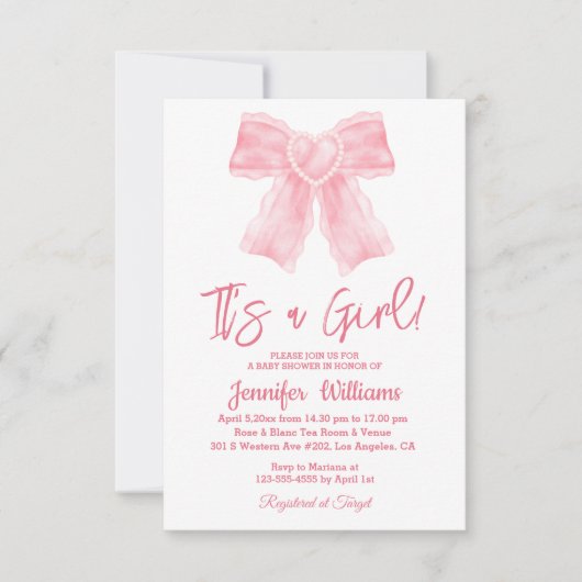 Es ist ein Mädchen Aquarell Rosa Bugbaby Dusche Einladung (Vorderseite)
