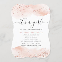 Es ist ein Mädchen Aquarell Rose Golden Rosa Baby Einladung