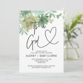 Es ist ein Mädchen-Baby-Dusche Party Grüne Sukkule Einladung (Stehend Vorderseite)