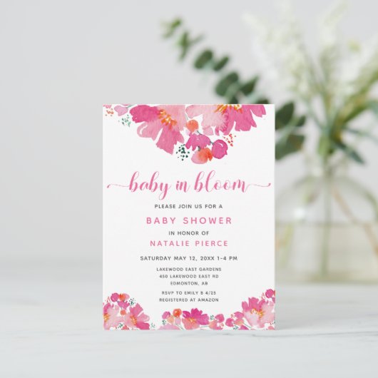 Es ist ein Mädchen Baby in Bloom Baby Dusche Pink Postkarte (Stehend Vorderseite)