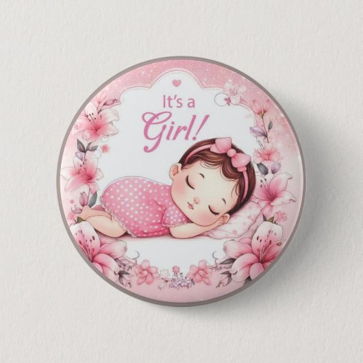 Es ist ein Mädchen Baby Shower Rosa Abzeichen mit  Button (Vorderseite)