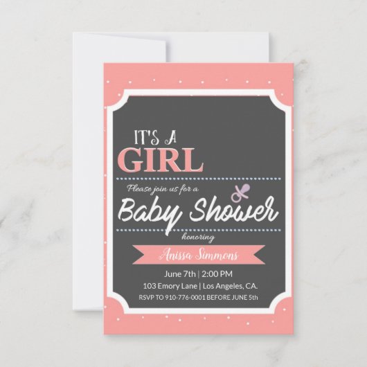 ES IST EIN MÄDCHEN | Babydusche Einladung (Vorderseite)