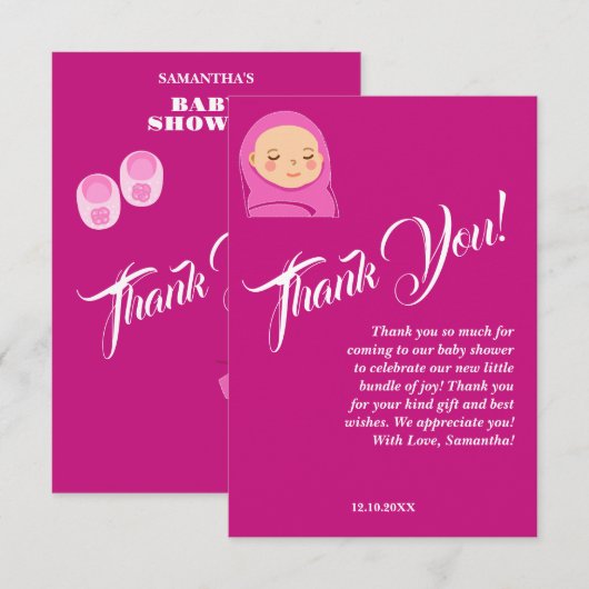 Es ist ein Mädchen! Babydusche rosa modern. Dankeskarte (Vorne/Hinten)