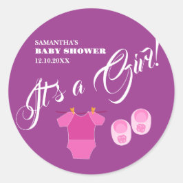 Es ist ein Mädchen! Babydusche rosa modern. Servie Runder Aufkleber