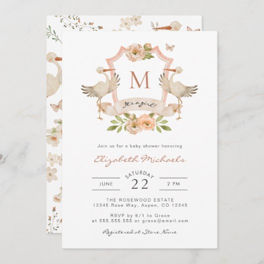 Es ist ein Mädchen! Babyparty Einladung (Vorne/Hinten)