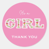 Es ist ein Mädchen, Blume und Schmetterlinge Babyd Runder Aufkleber (Vorderseite)