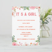 Es ist ein Mädchen Blush Bloral Gold Aquarell Einladung (Stehend Vorderseite)