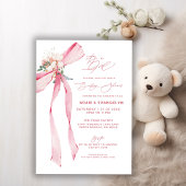 Es ist ein Mädchen! Blush Pink Bow Floral Baby Dus Einladung