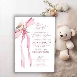 Es ist ein Mädchen! Blush Pink Bow Floral Baby Dus Einladung